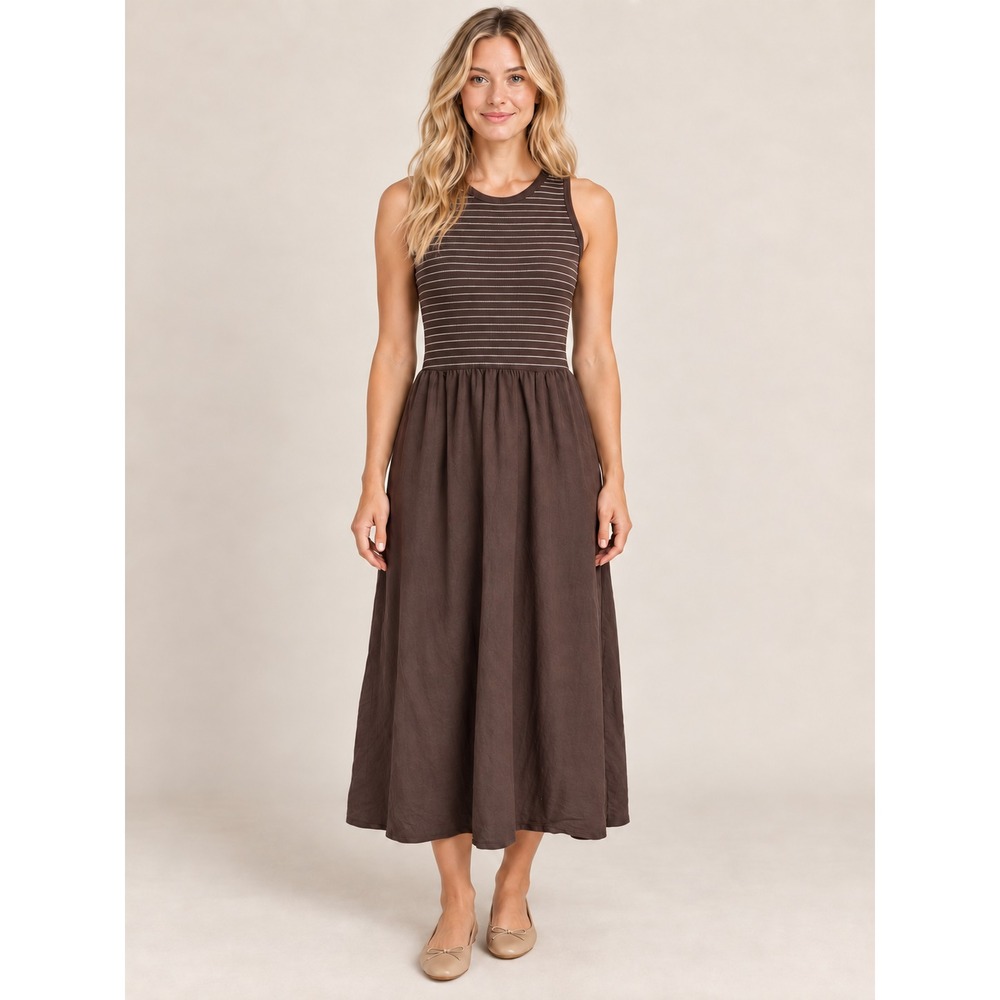 Z SUPPLY + EVEREVE Brown Striped Bodice Maxi Dress Pockets Soft Cotton Size S